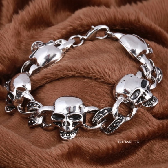 Skull Link Chain Bracelet Classic Retro Gothic Punk Skulls Streetwear New! - Picture 10 of 11